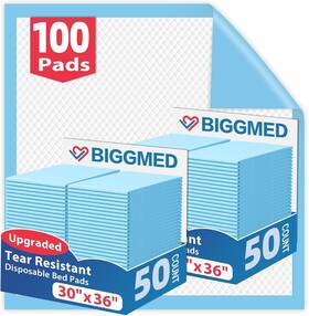 Biggmed 313033473407 Tear-resistant Disposable Bed Pads 30 Inch X 36 100 Count Absorbent Underpa