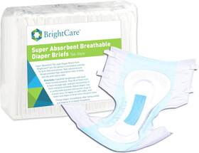 Brightcare 852272007542 Supreme Breathable Disposable Diaper Briefs With Tabs For Incontinence - Supe