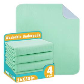 Green-36x38p4 Bunlitent Washable Underpads 36 Inch X 38 4 Pack - Heavy Absorbency Reusable Bed