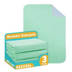 Green-36x54p3 Bunlitent Washable Underpads 36 Inch X 54 3 Pack - Heavy Absorbency Reusable Bedwetting