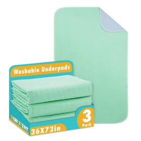 Green-36x72p3 Bunlitent Washable Underpads 36 Inch X 72 3 Pack - Heavy Absorbency Reusable Bedwetting