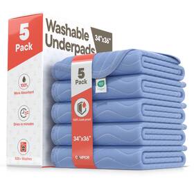 Campior Cm-3436b-5l Washable Underpads Large 34 Inch X36 Pack Of 5 Reusable Waterproof Bed Pads For