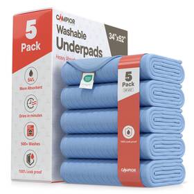 Campior Cm-3452b-5xl Washable Underpads Extra Large 34 Inch X52 Pack Of 5 Reusable Waterproof Bed