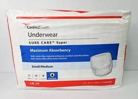 Cardinal 192253000897 Health Underwear Sure Care Super Adult Small Medium Maximum Absorbency