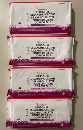 2awu-42 Cardinal Personal Cleansing Cloths Unscented Adult Wipes 4 Pack Lot 168
