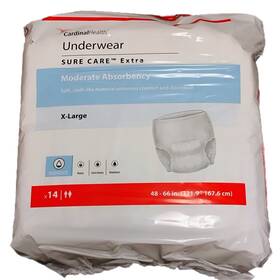 1850a Cardinal Health Disposable Underwear X-large Moderate Absorbency 14 Ct Unisex 48-66 Inch New