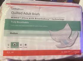 Cardinal Health 192253022837 Wings Quilted Adult Diapers Disposable Briefs Medium Pack Of 12