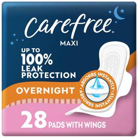 Carefree 078300140276 Maxi Pads For Women Overnight With Pack Of 1