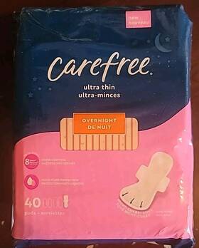 Cfr14045 Carefree Ultra Thin Pads Overnight With Wings 8 Hour Odor Control 40 New