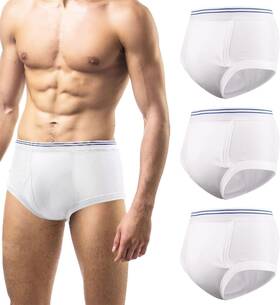 Spk-m65-wh-l-j3 Carer Healthcare Incontinence Pregnancy Mens Briefs Underwear Washable 3 Pack Cotton Reusable Size L