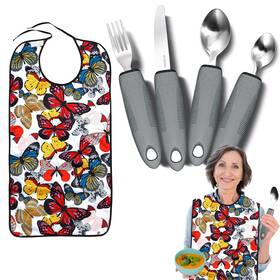 Celuisiva Celuisivauh01 Adaptive Utensils With Adult Bibs For Women - 4pcs Weighted Set 2.5oz