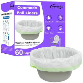 Chefneno 850035100295 Commode Liners For Bedside Portable Toilet Chair Bucket 60 Bags Disposable