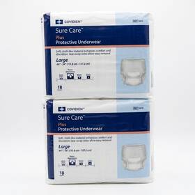 Ref1615 Covidien Sure Care Plus Protective Underwear 2 Packs/18 Count Each Large 44 Inch -54