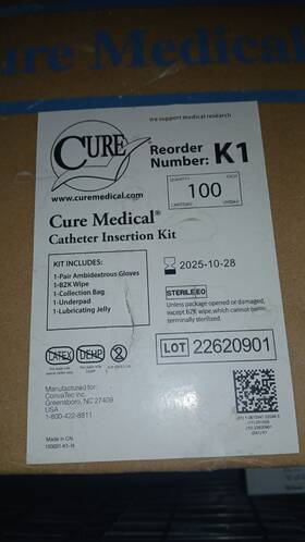 22610402 Cure Medical K1 Insertion Kits 100 Unopened Packs Expiration 10-28-25 New