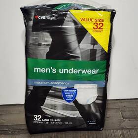 Cvs 050428273432 Health Mens Underwear Maximum Absorbency 32 Count L/xl Size Fits 38 Inch To 64