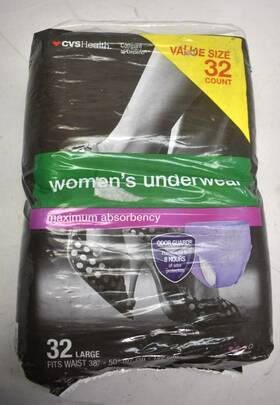 Cvs 050428356562 Health Womens Maximum Absorbency Odor Guard Large Size Underwear 32 Pack