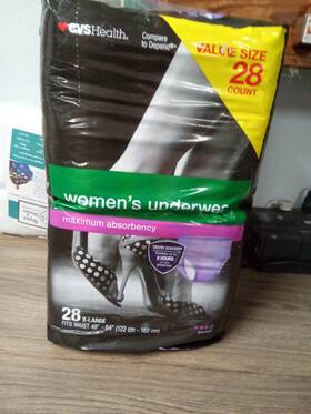 Cvs 050428373910 Health Womens Underwear X-l 48 Inch - 64 Waist Maximum 28 Ct Absorbency 154 Dt