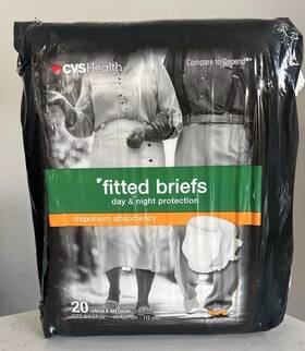 Cvs 050428411056 Brand Unisex Fitted Briefs 20 Ct New Sealed Sz Medium Max Absorb 32-44 Inch Waist