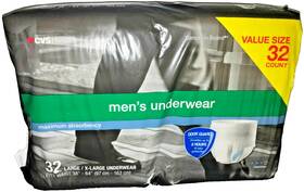Cvs 050428430408 Mens Incontinence Underwear Max Absorb L/xl 32 Ct Boxed When Sold