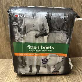 Cvs 050428433485 Brand Unisex Fitted Briefs 20 Ct New Sealed Sz Medium Max Absorb 32-44 Inch Waist