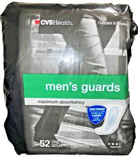 163093 Cvs 52ct Mens Guards Maximum Absorbency One Size Pads Light Packg Damg