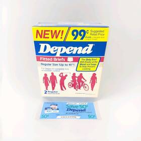 Depend 036000198201 New 1986 Fitted Briefs 2 Pack Regular Sz Up To 41 Inch Made In Usa Vintage