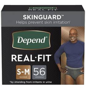 Depend 036000465836 Real Fit Incontinence Underwear For Men S-m 56 Count Free Ship