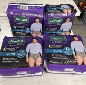 Depend 036000511260 Lot Of 4 Night Defense Overnight Underwear For Men - Size Xl Pack 12