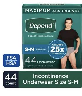 Depend 036000516616 Fit-flex Incontinence Underwear Men Max Absorbency Small / Medium Case 44