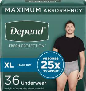 Depend 036000516630 Fresh Protection Adult Incontinence Underwear Xl Mens Maximum New 36ct
