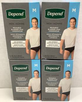 Depend 036000557442 Men Reuseable Bladder Leak Underwear Medium Brief Black 4ct