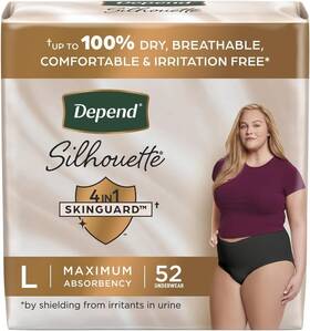 10036000542308 Depend Adult Incontinence And Postpartum Underwear For Women L-black 52 Count New