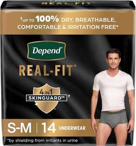10036000554264 Depend Real Fit Incontinence Underwear For Men Small/medium Grey