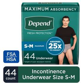 105166101 Depend Fresh Protection Incontinence Underwear For Men Adult Diapers S/m 44