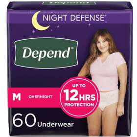 105516400 Depend Night Defense Adult Incontinence Underwear For Women Overnight M Blush 60ct