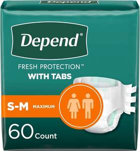 Depend 115826401082 With Tabs Incontinence Protection - Unisex Sm/med- 60 Ct 3x20