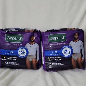 25016 Depend Fresh Protection Night Defense Underwear Men L/g Gray 14 Ct 2 Pack