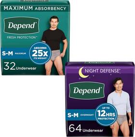 Depend 313025999960 Men Incontinence Underwear Bundle Day Night S M 96ct Grey Set
