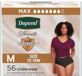 Depend 313104190165 Silhouette Women Underwear Max Absorbency Medium 56ct Black