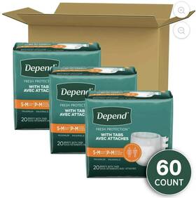 35456-20 Depend Incontinence Underwear 60 Count Unisex Small- Medium Briefs With Tabs