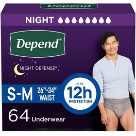 Depend 360005515948 Night Defense Mens Incontinence Underwear Adult Diapers S/m 64 Count