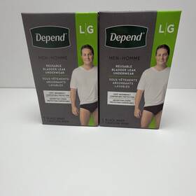 3600055745 Depend 2 Men Lg Reusable Bladder Leak Underwear Black Washable Protection New