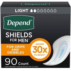 Depend 360005642286 Shields Incontinence Pads For Men Light Absorbency 90 Count