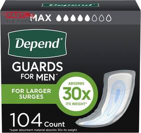 Depend 445007162161 Guards Incontinence Pads For Men Maximum Absorbency 104 Count 2 Packs
