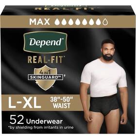 46580-04 Depend Real Fit Incontinence Underwear For Men Disposable L-xl Black 52ct