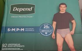 50898 Depend S/m Incontinence Underwear Fresh Protection- 92 Ct For Men Grey