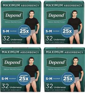 54202 Depend Depends Men S Incontinence Underwear Adult Diaper Maximum Absorbent S-m 128 Ct