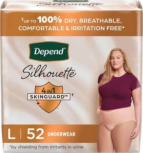 54228 Depend Silhouette Incontinence Postpartum Underwear For Women Maximum L 52 Ct