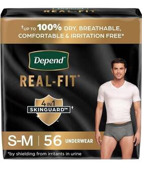 Depend 671705424493 Real Fit Incontinence Underwear For Men Maximum Absorbency S/m 56 Count