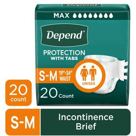 6935456 Depend Protection With Tabs Small/medium Maximum Absorbency Case Of 80